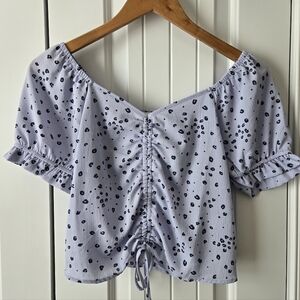 Pink Rose Ruched Top - Light Purple with Spots